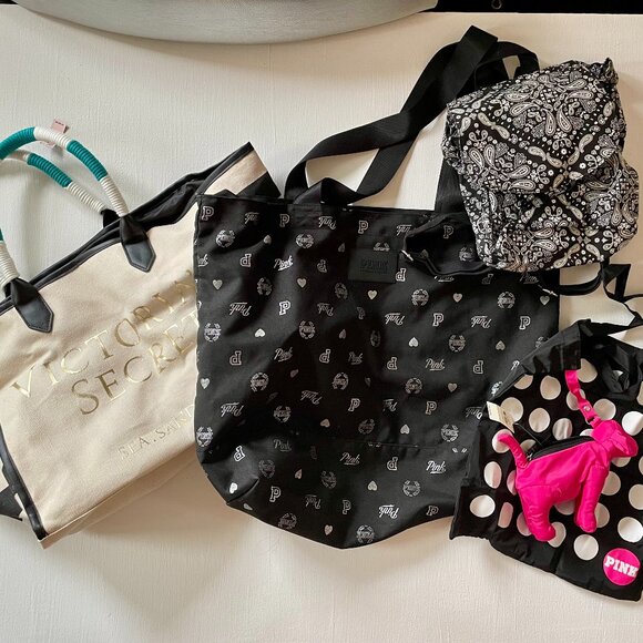 4x bundle lot of VS PINK bags Victoria's Secret beach bag tote bag backpack - Picture 1 of 11